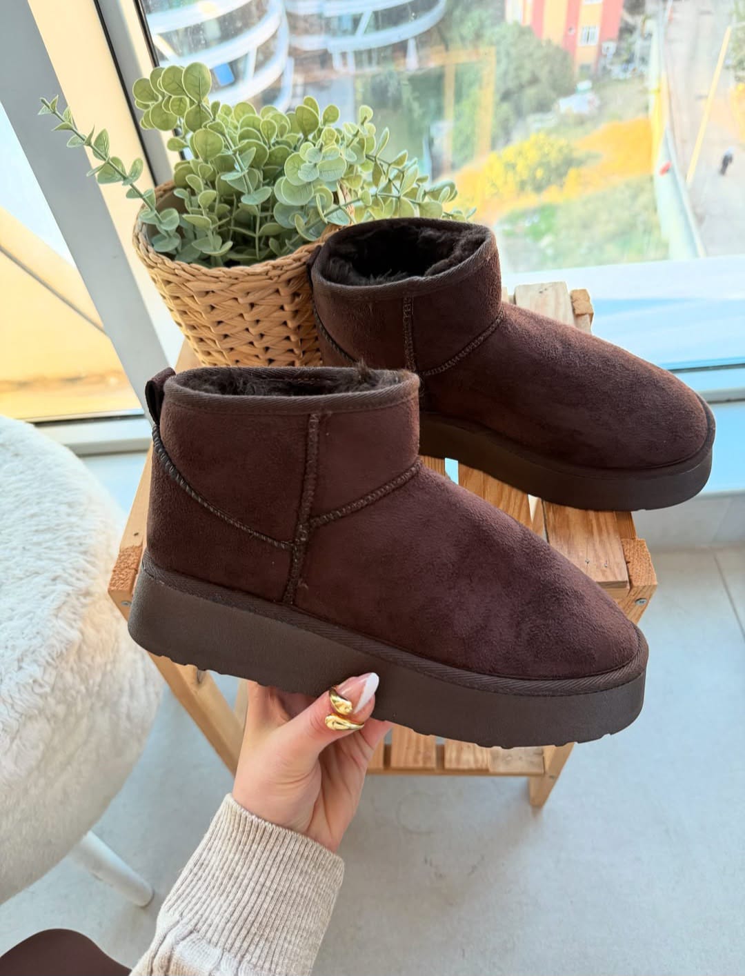 KÜRKLÜ PLATFORM TABAN KAHVE
